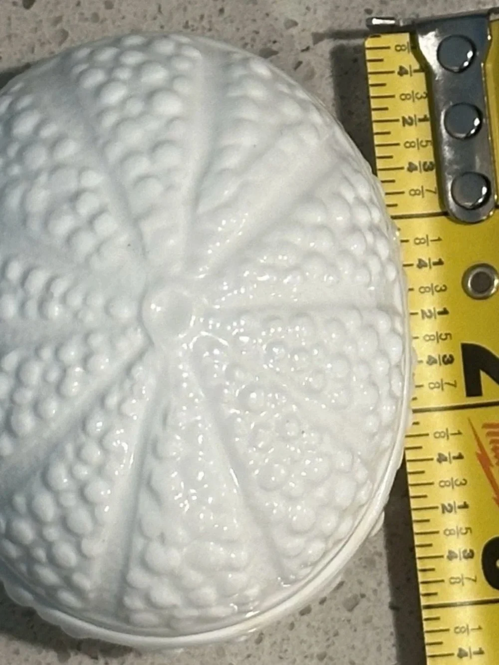 White Glass Covered Trinket Dish with Textured Sea Urchin Design